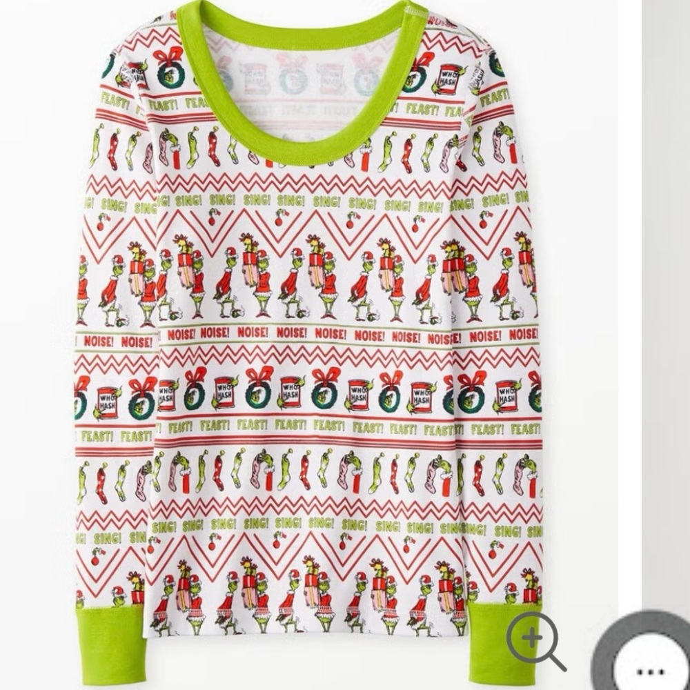 NWT Hanna Andersson Dr. Seuss Grinch Fair Isle Long John Pajama Top size XXL